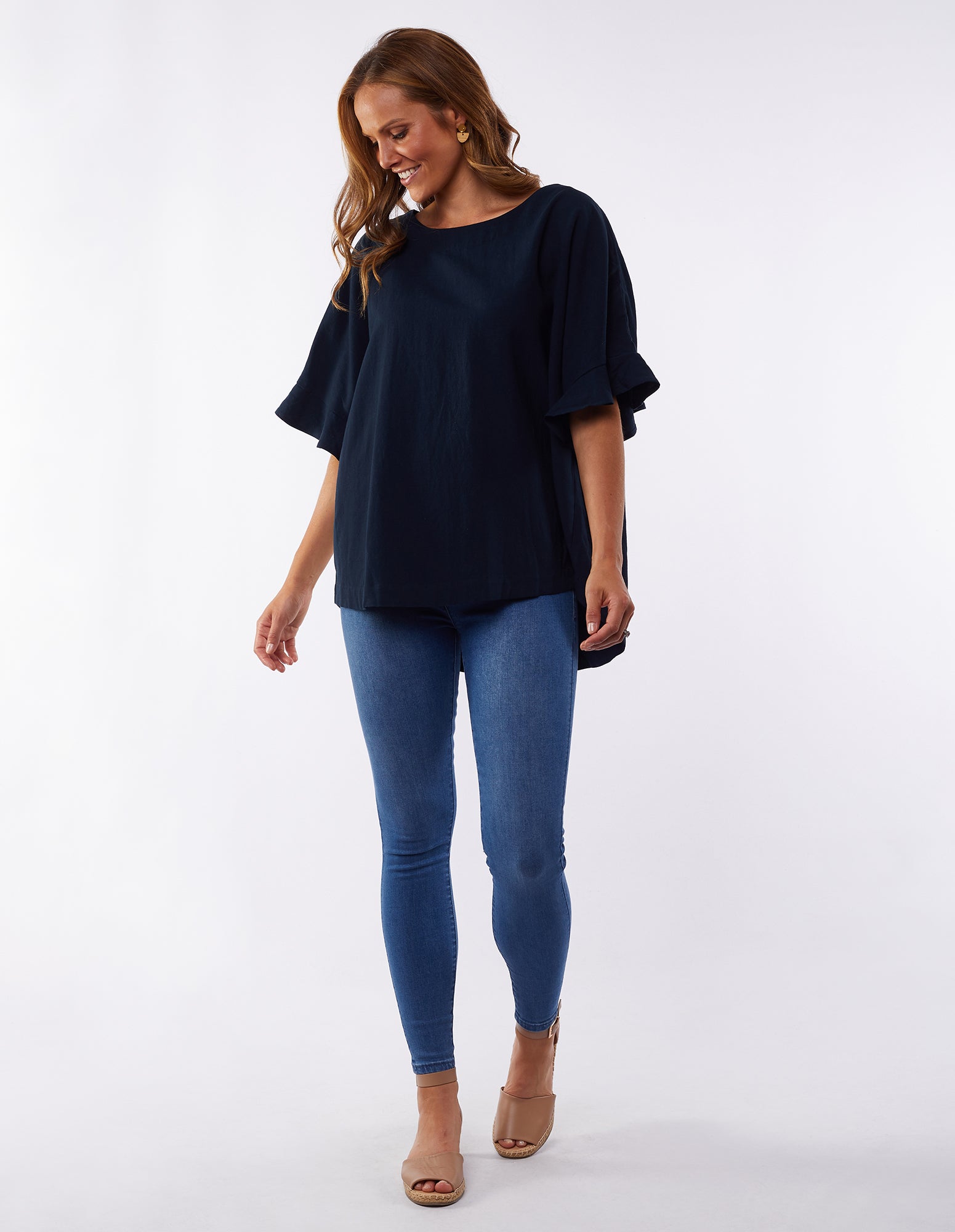 Plus Size Linen Miranda Top - Navy