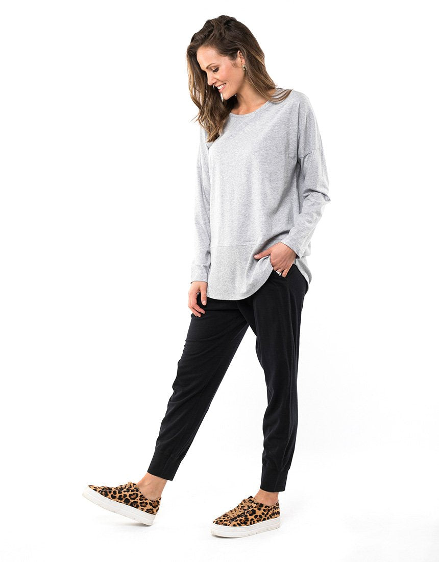 Plus Size Rib Long Sleeve Tee - Grey Marle