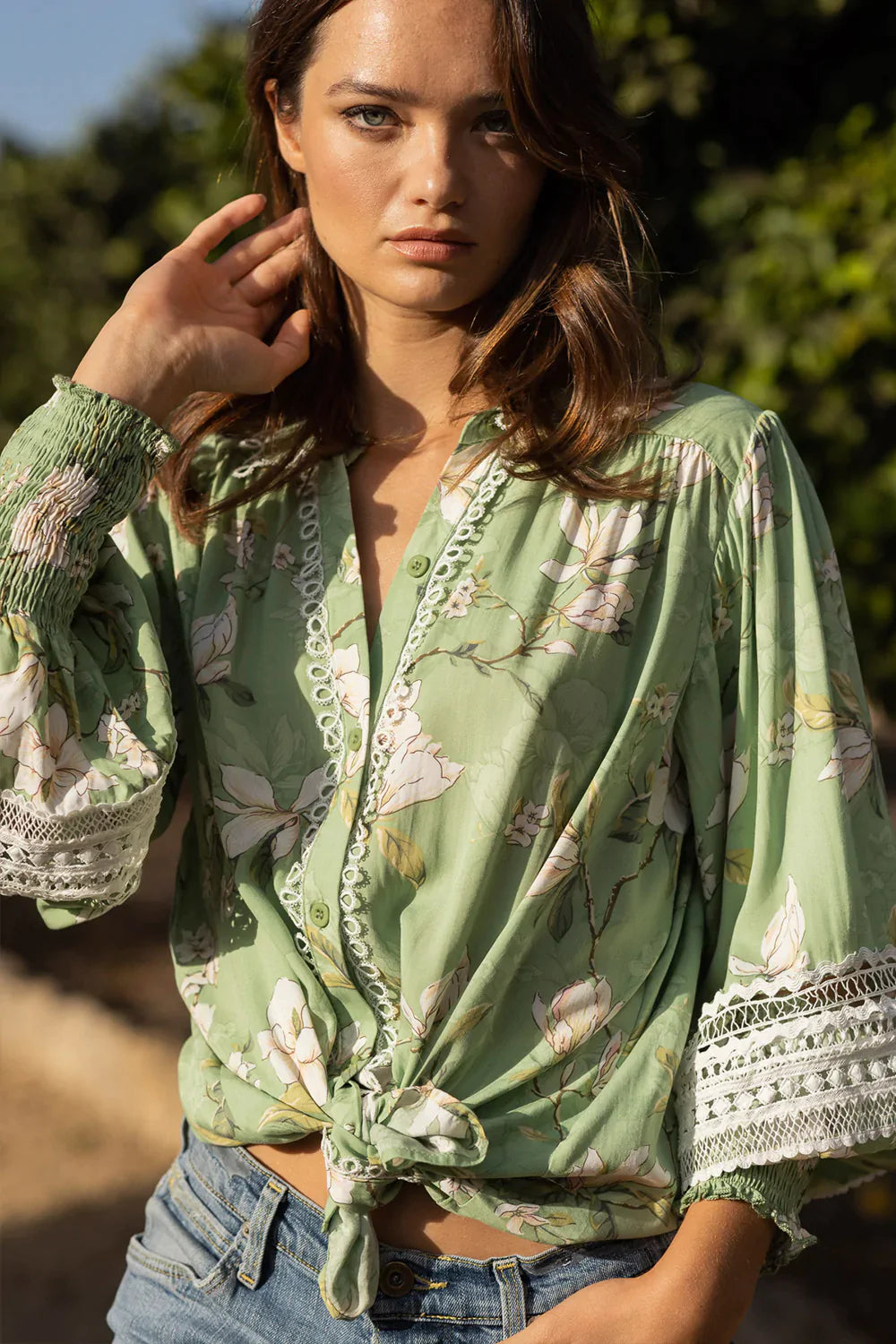 Tulla Shirt - Green Floral