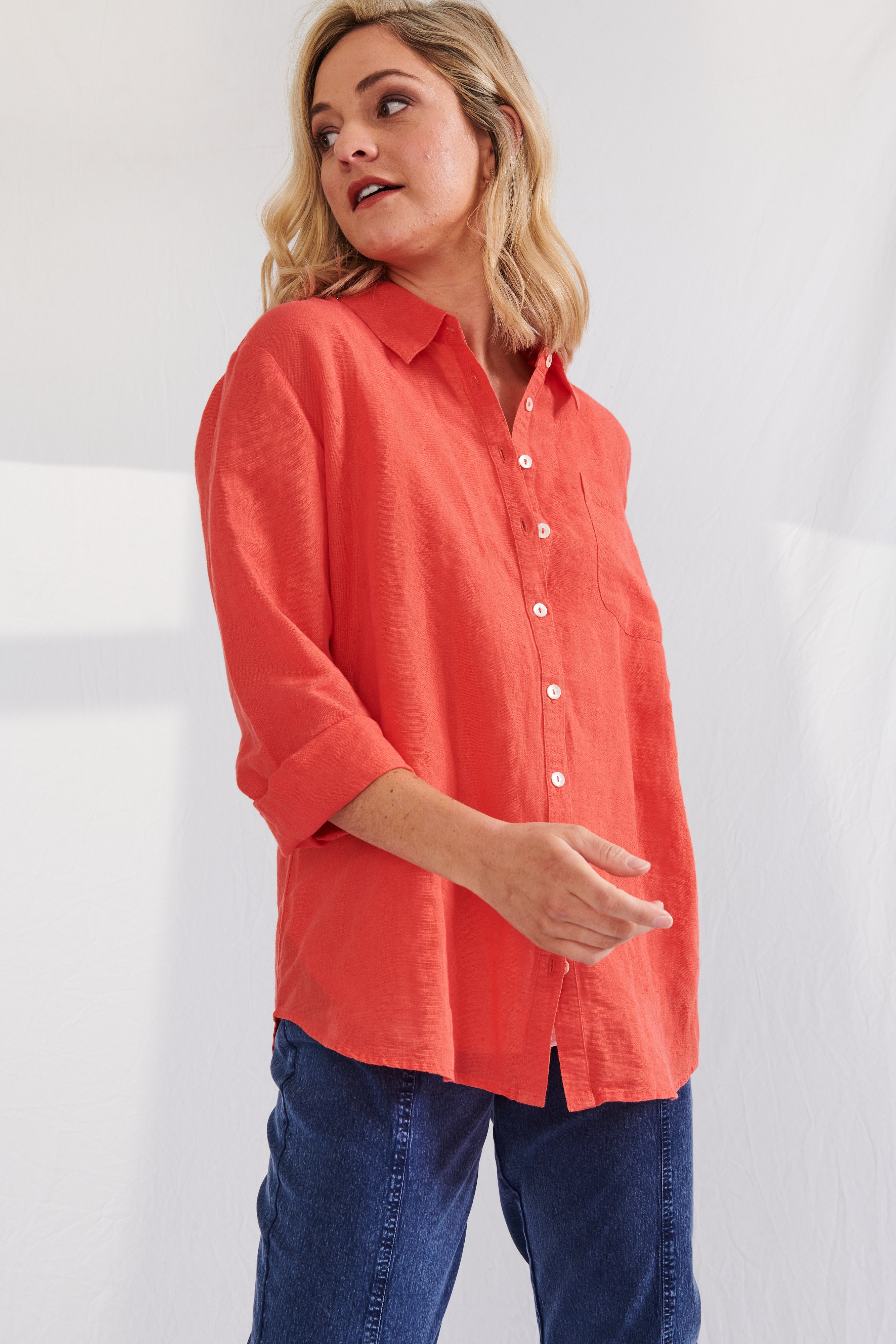 Cayman Linen Shirt - Sunset Scarlet