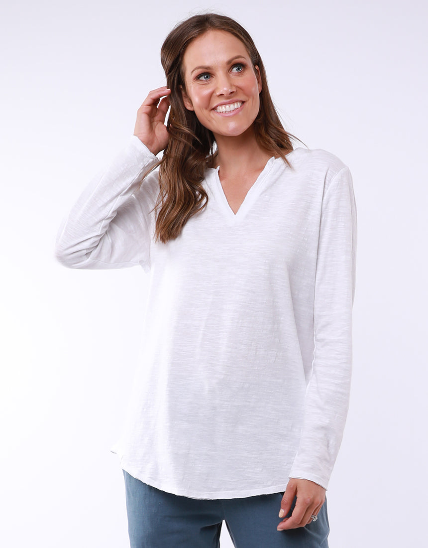 Coles Bay Henley Long Sleeve Tee - White