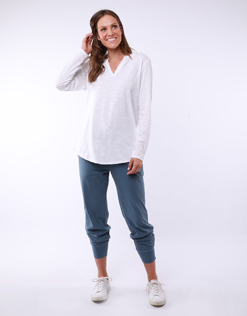 Coles Bay Henley Long Sleeve Tee - White