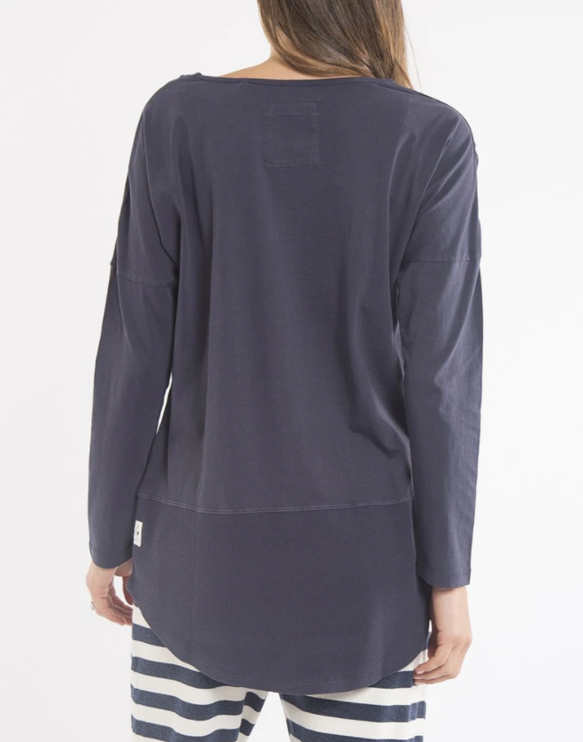 Plus Size Rib Long Sleeve Tee - Navy