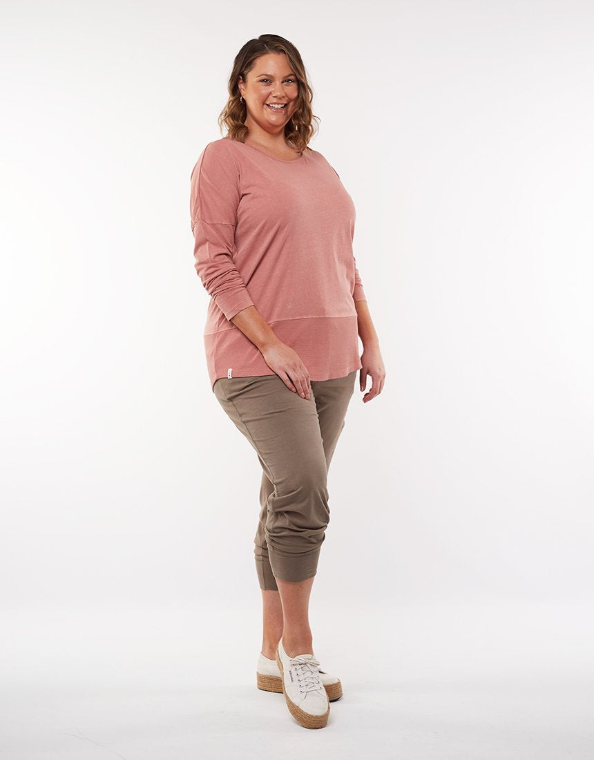 Plus Size Rib Long Sleeve Tee - Pink