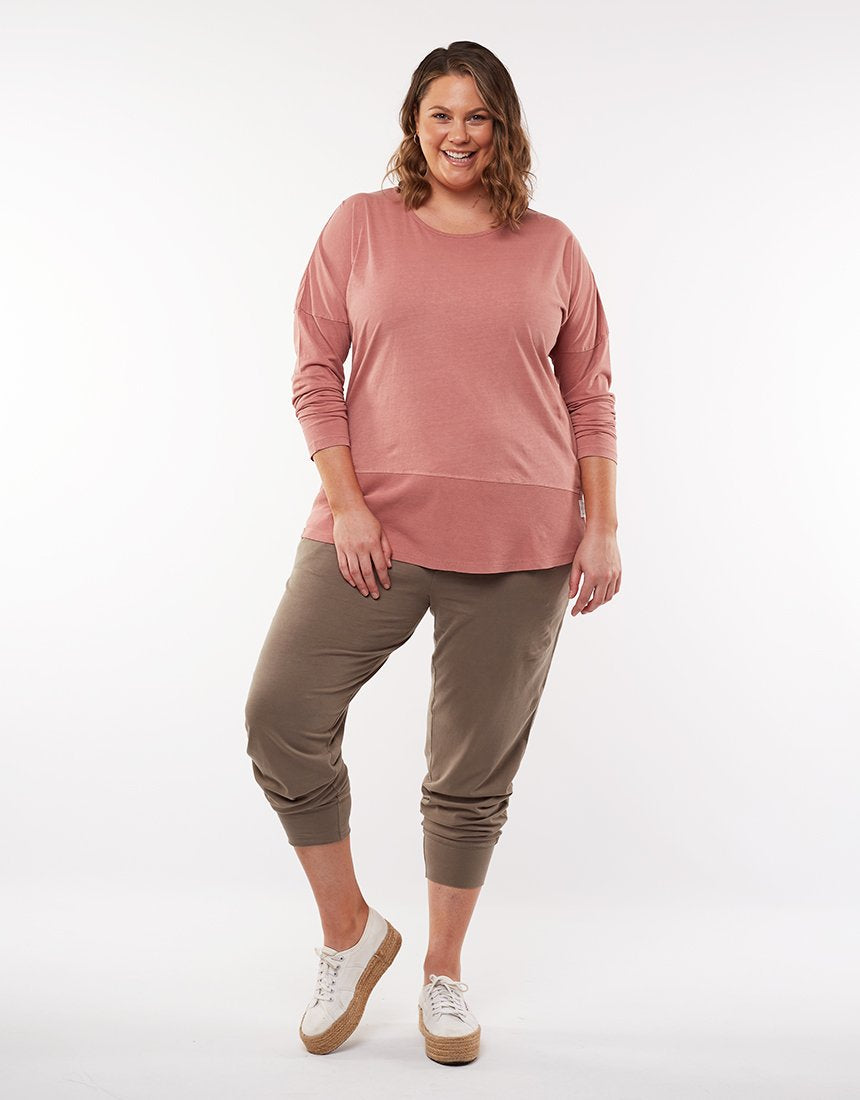 Plus Size Rib Long Sleeve Tee - Pink