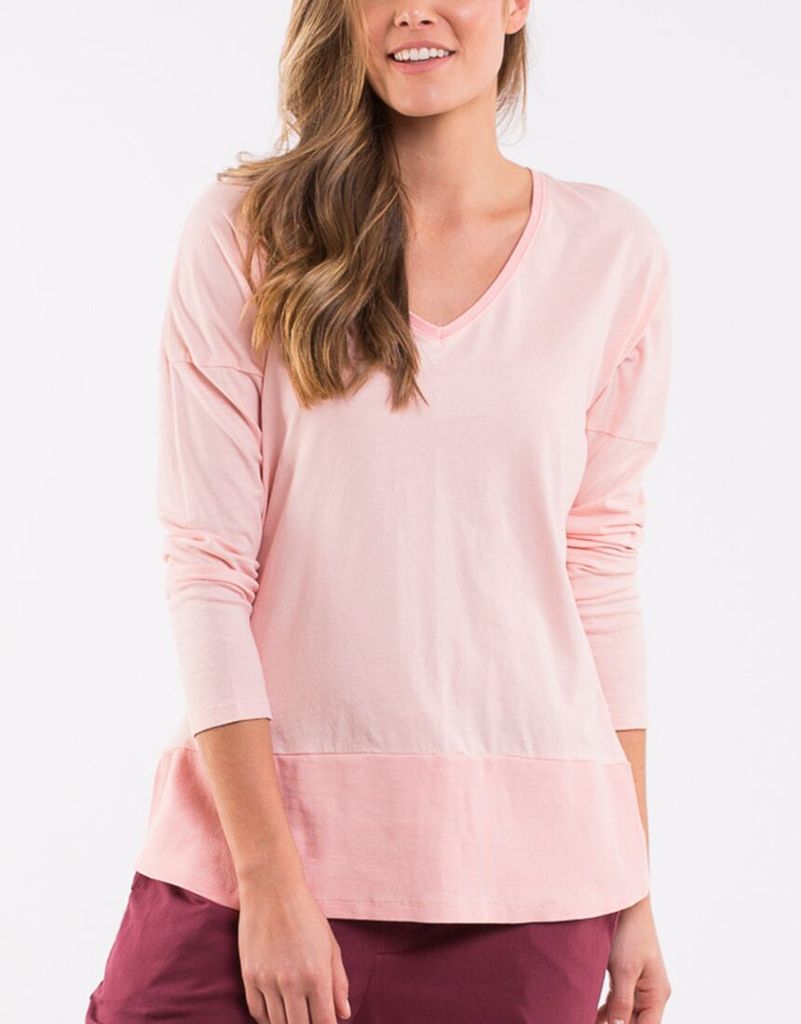 Strahan V Neck Rib Long Sleeve Tee - Pink