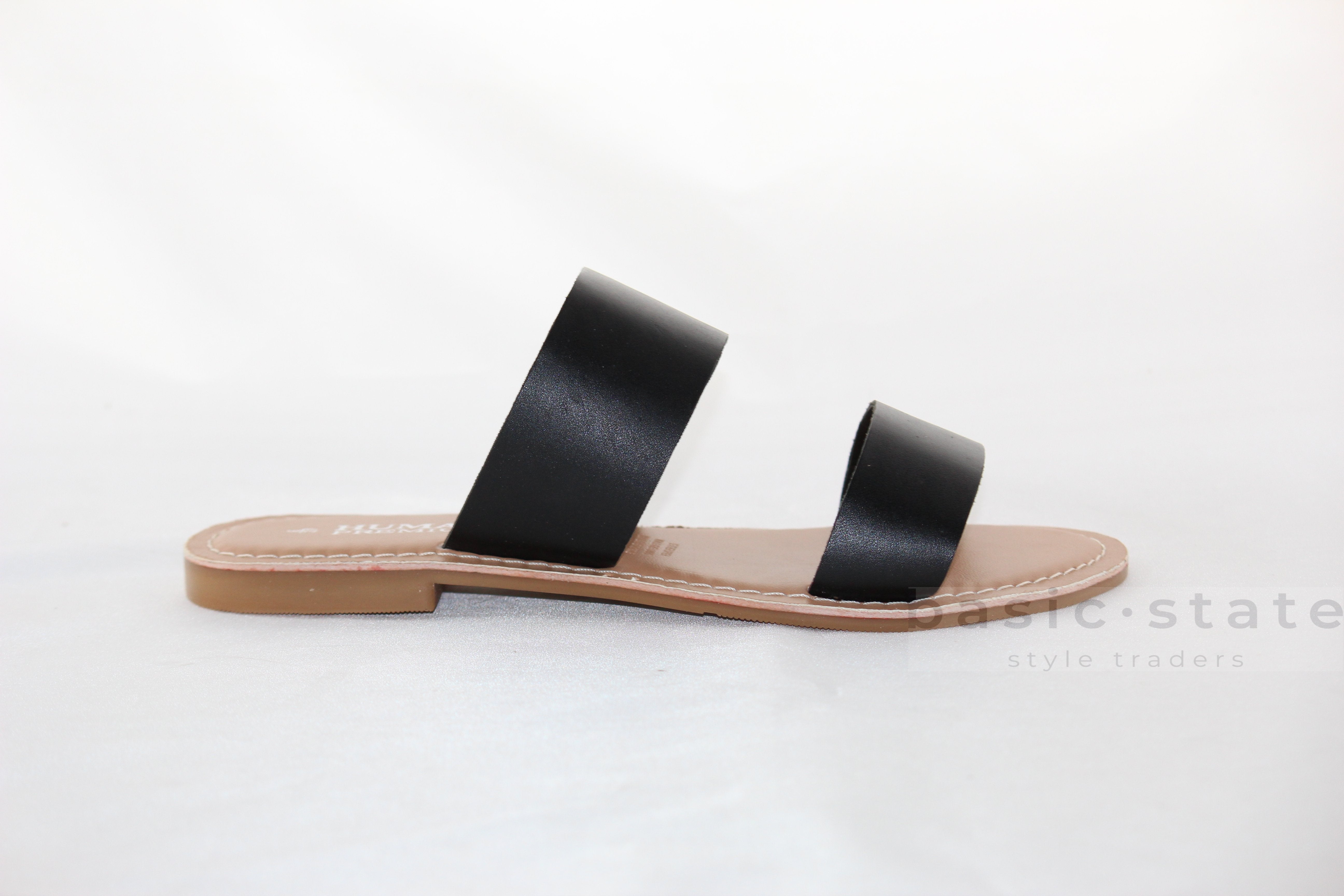 black slides leather