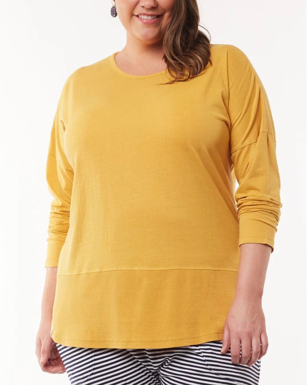 Plus Size Rib Long Sleeve Tee - Mustard