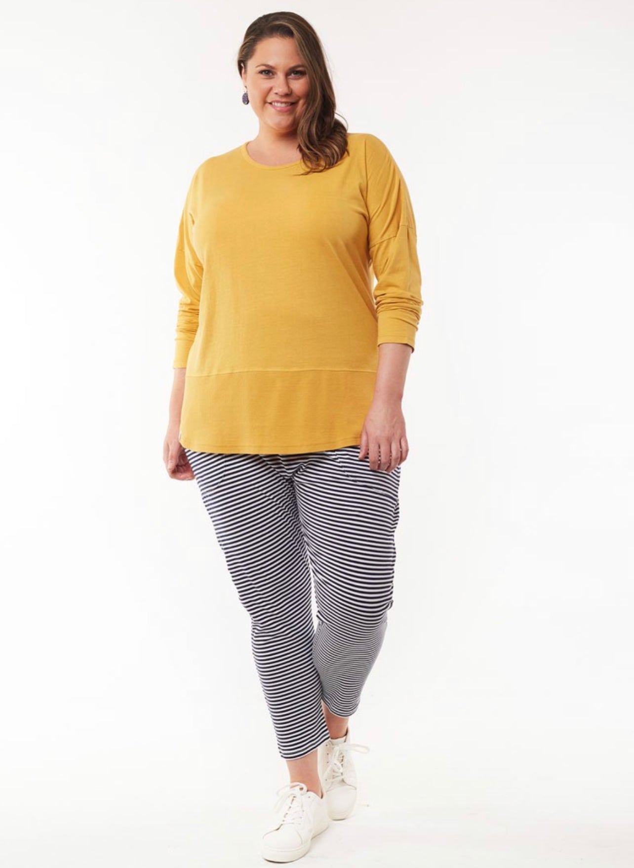 Plus Size Rib Long Sleeve Tee - Mustard