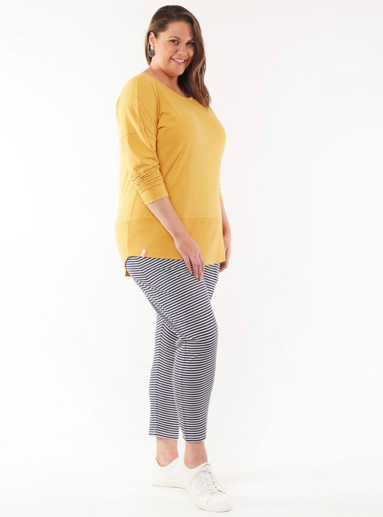 Plus Size Rib Long Sleeve Tee - Mustard