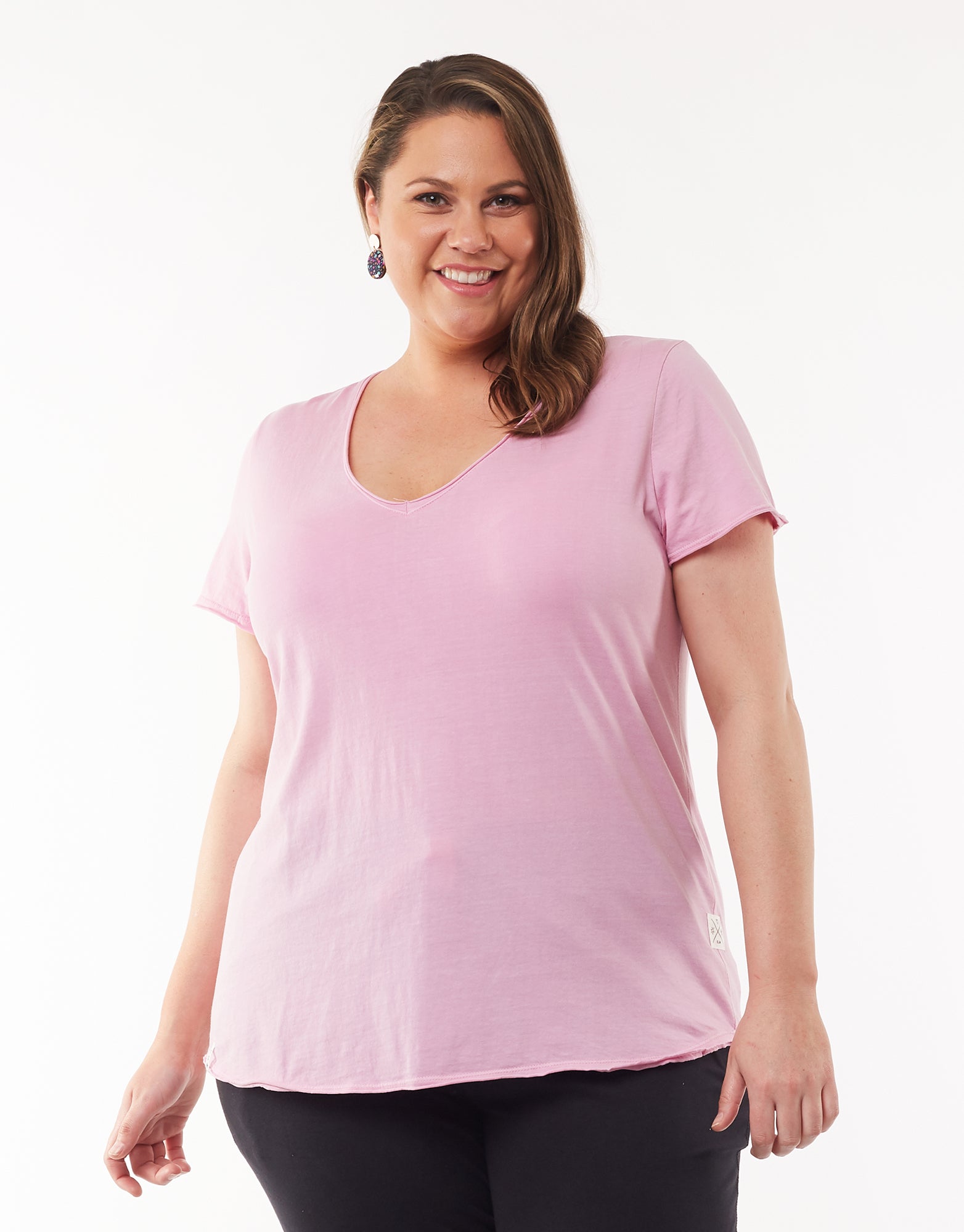 Plus Size V Neck Tee - Pink Lavender