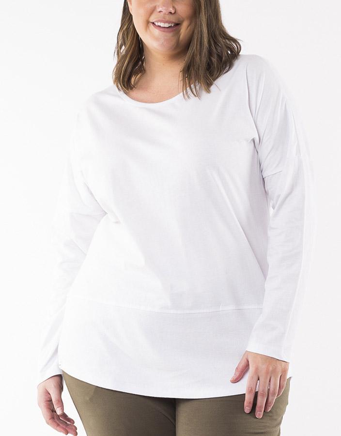 Plus Size Rib Long Sleeve Tee - White