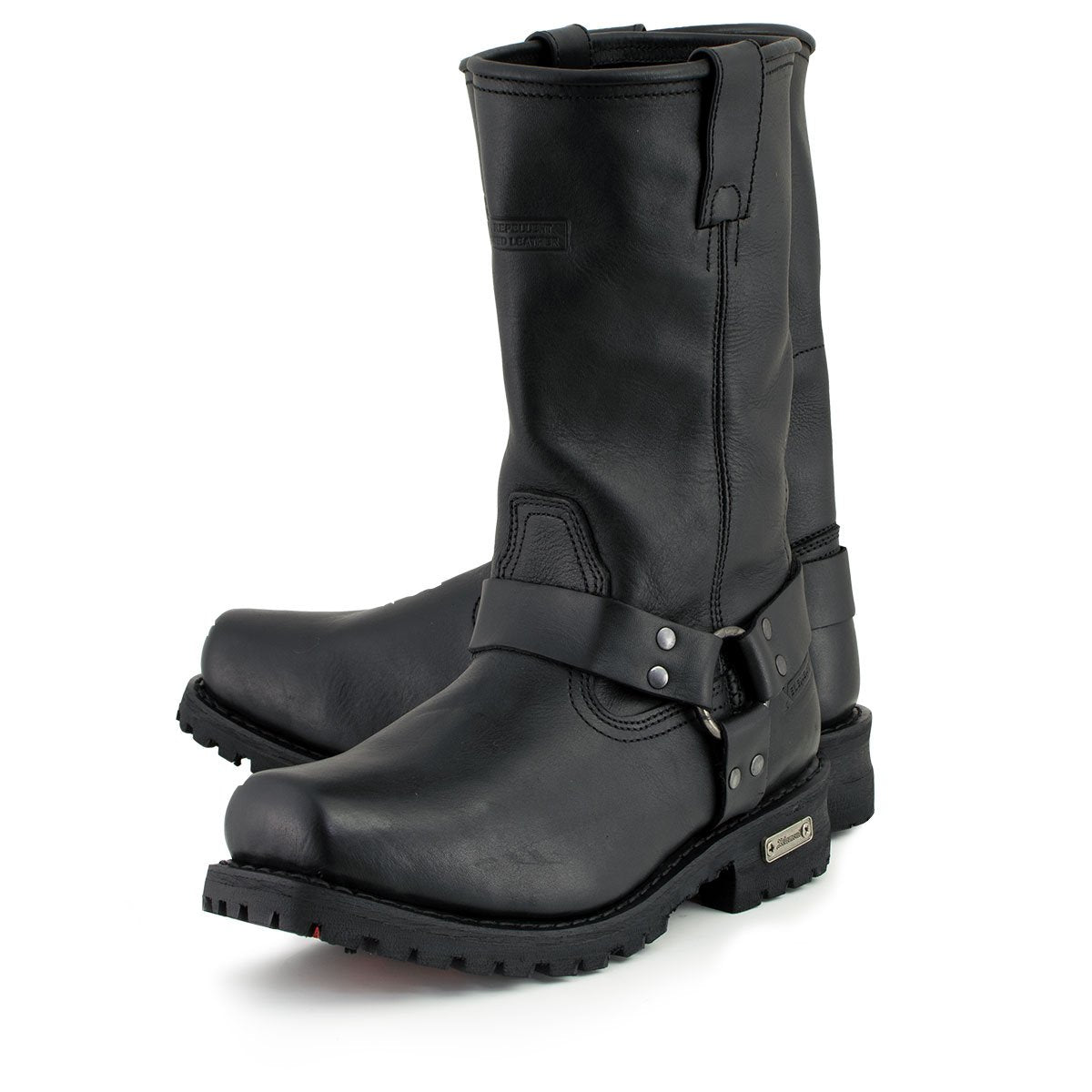 Xelement 1443 Men's Black Harness Motorcycle Biker Boots with Lug Sole