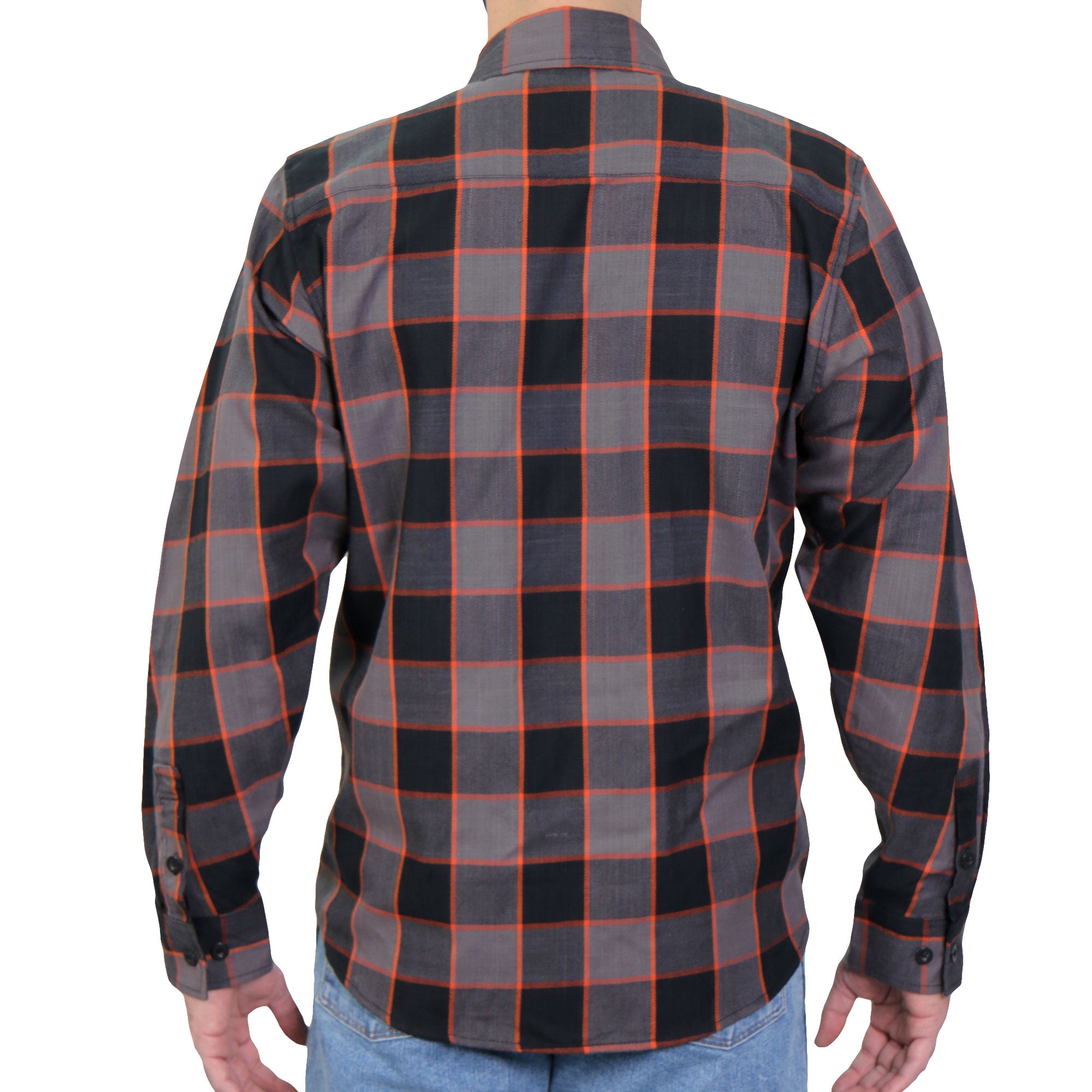 Hot Leathers Black Gray And Orange Long Sleeve Flannel 