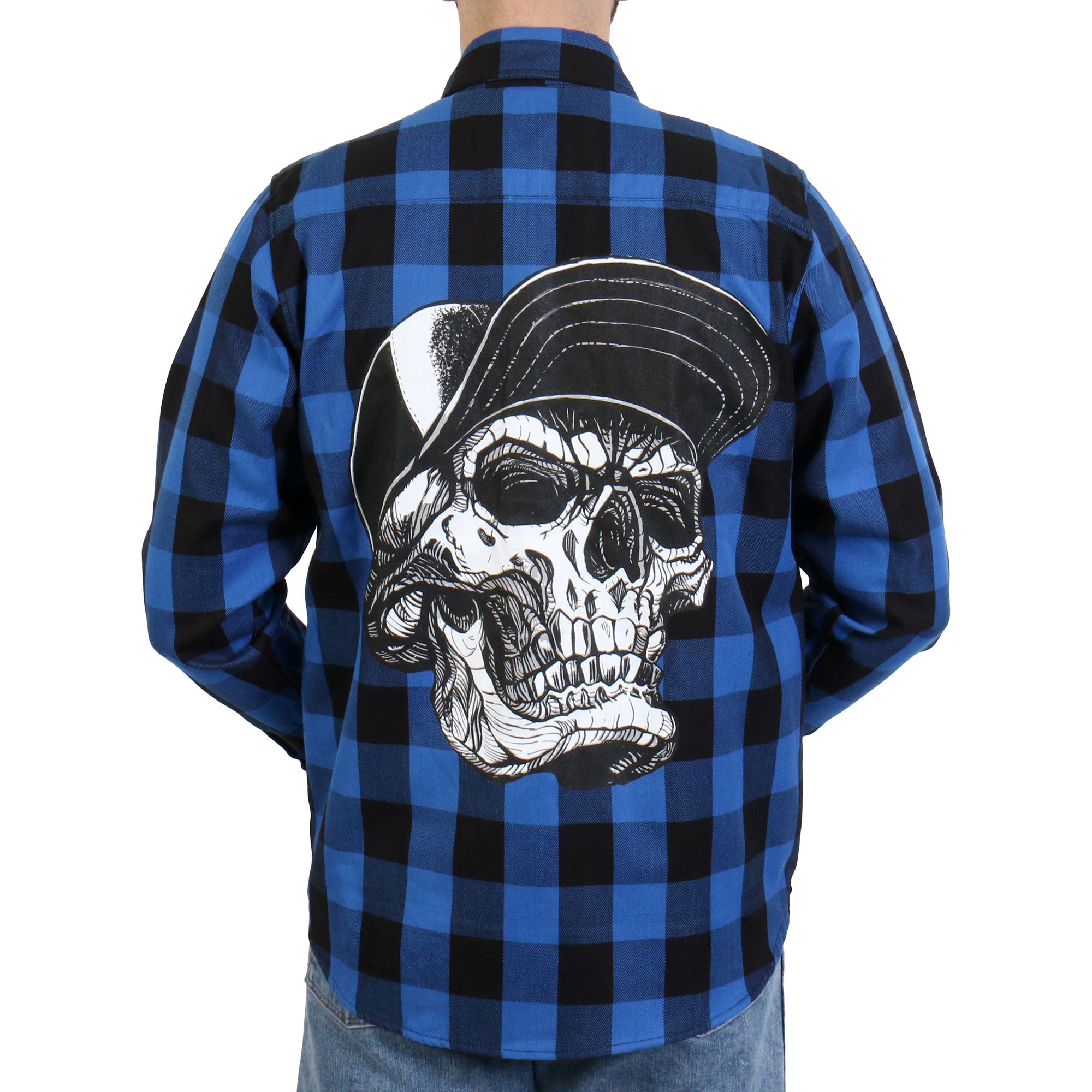Image of Hot Leathers FLM2107 Men's 'Snap Back Skull' Flannel Long Sleeve Shirt