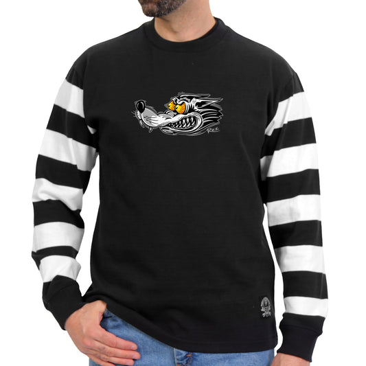 Motorcycle Wide Black and White Striped Long Sleeve T-Shirt