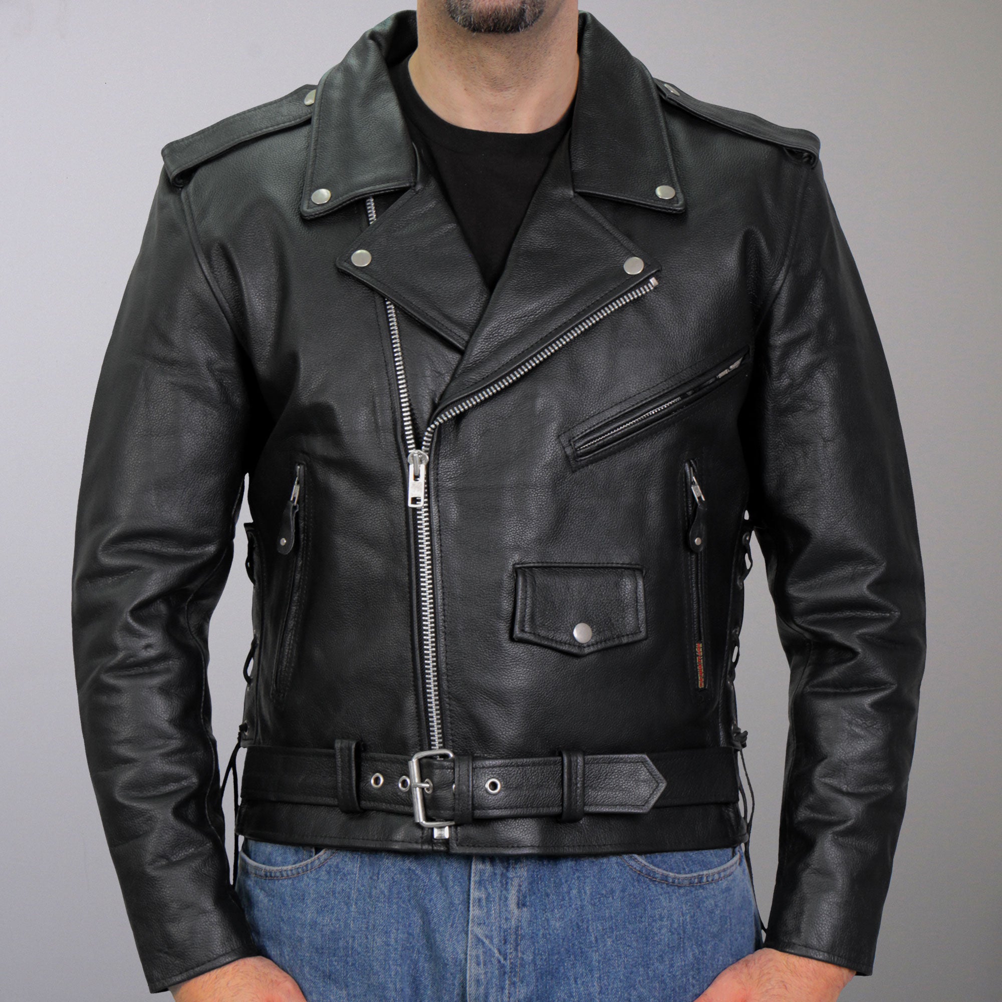 Hot Leathers Classic Motorcycle Leather Jacket w/ Zip Out Lining