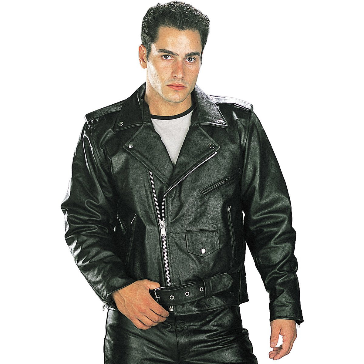 Image of Xelement B7100 Men's 'Classic' Black TOP GRADE Leather Motorcycle Biker Jacket