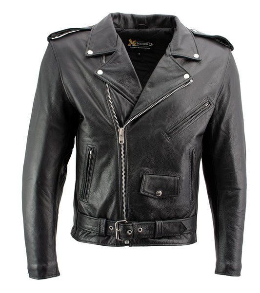 Xelement BXU1006 Men's 'Jax' Black Leather Motorcycle Hoodie Jacket with Convertible  Vest