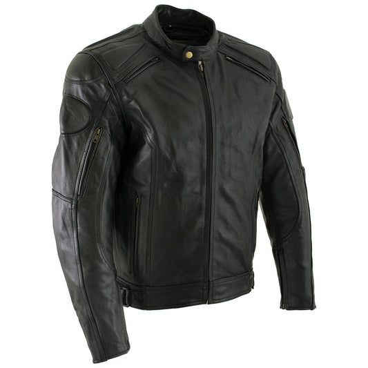 Xelement BXU1006 Men's 'Jax' Black Leather Motorcycle Hoodie Jacket with Convertible  Vest