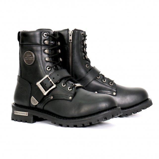 Image of Hot Leathers Men's Wide Width Black 8-inch Logger Leather Boots with Adjustable Buckle BTM1006