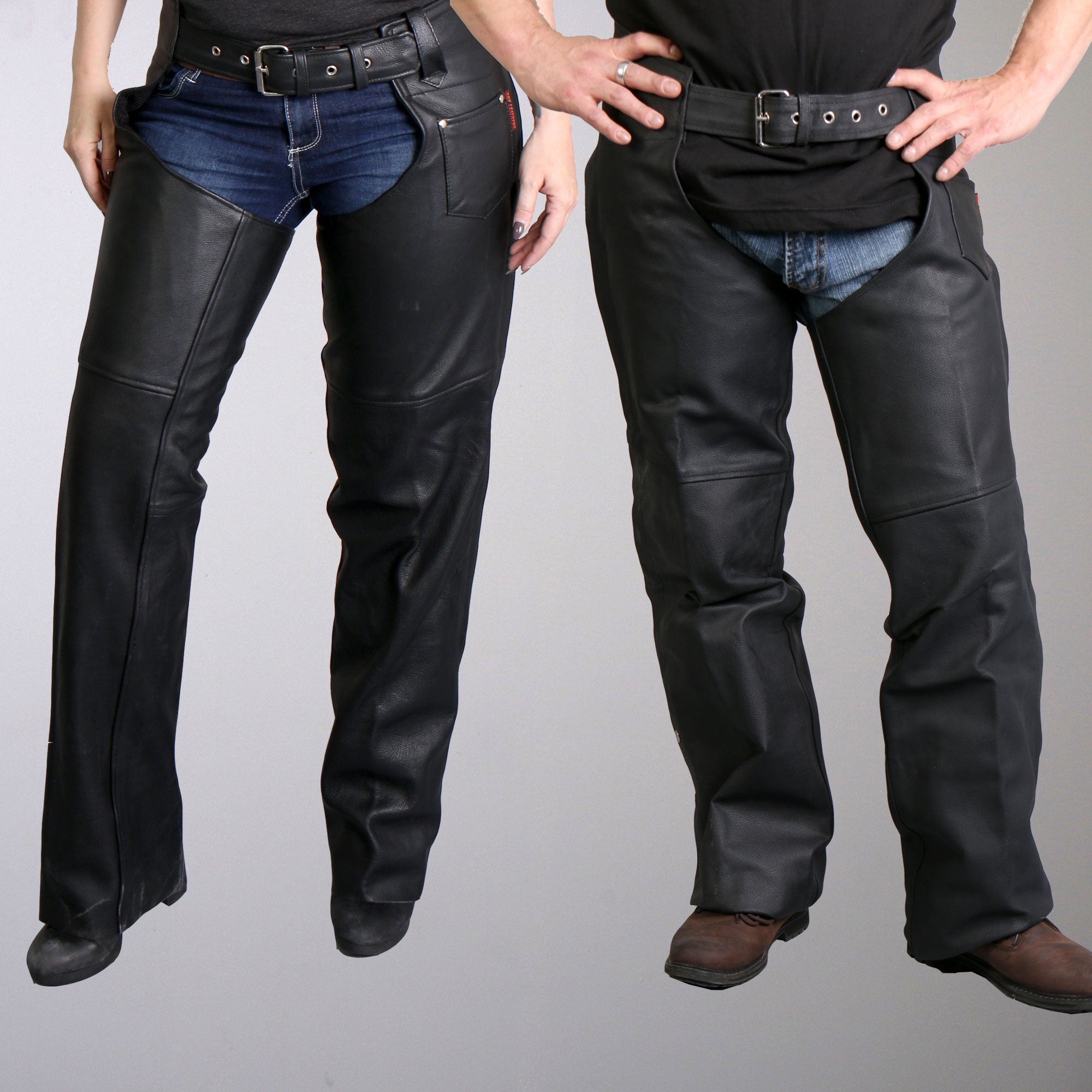 Image of Hot Leathers CHM1001 Best Selling Black Fully Lined Unisex motorcycle Leather Biker Chaps