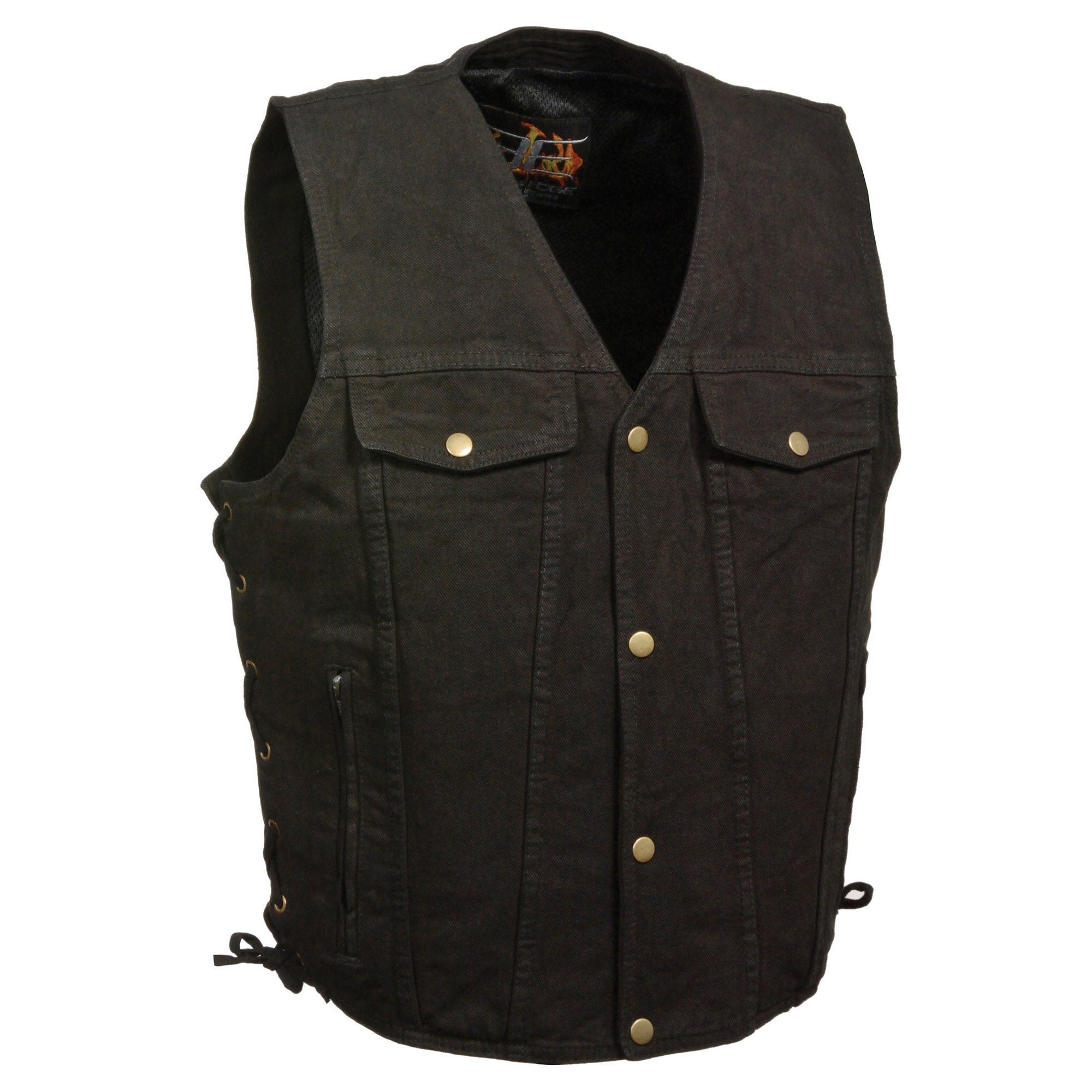 Milwaukee Leather DM1360 Men's Black Side Lace Denim Vest with Chest P