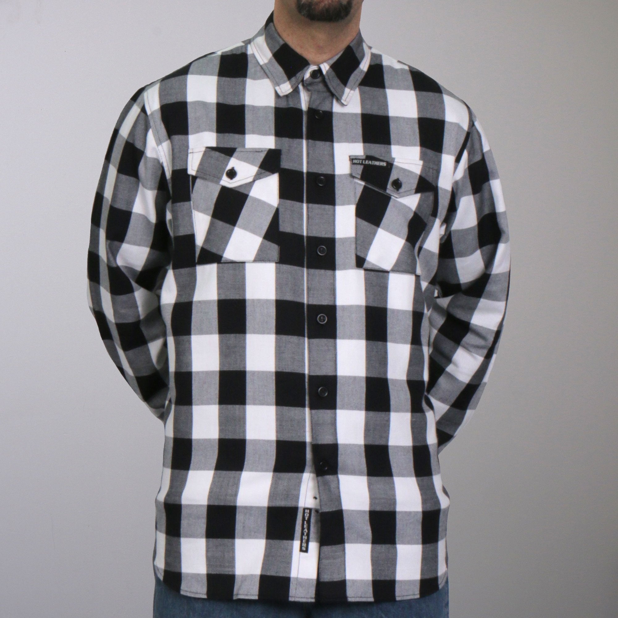 Image of Hot Leathers FLM2004 Mens Black and White Long Sleeve Flannel Shirt