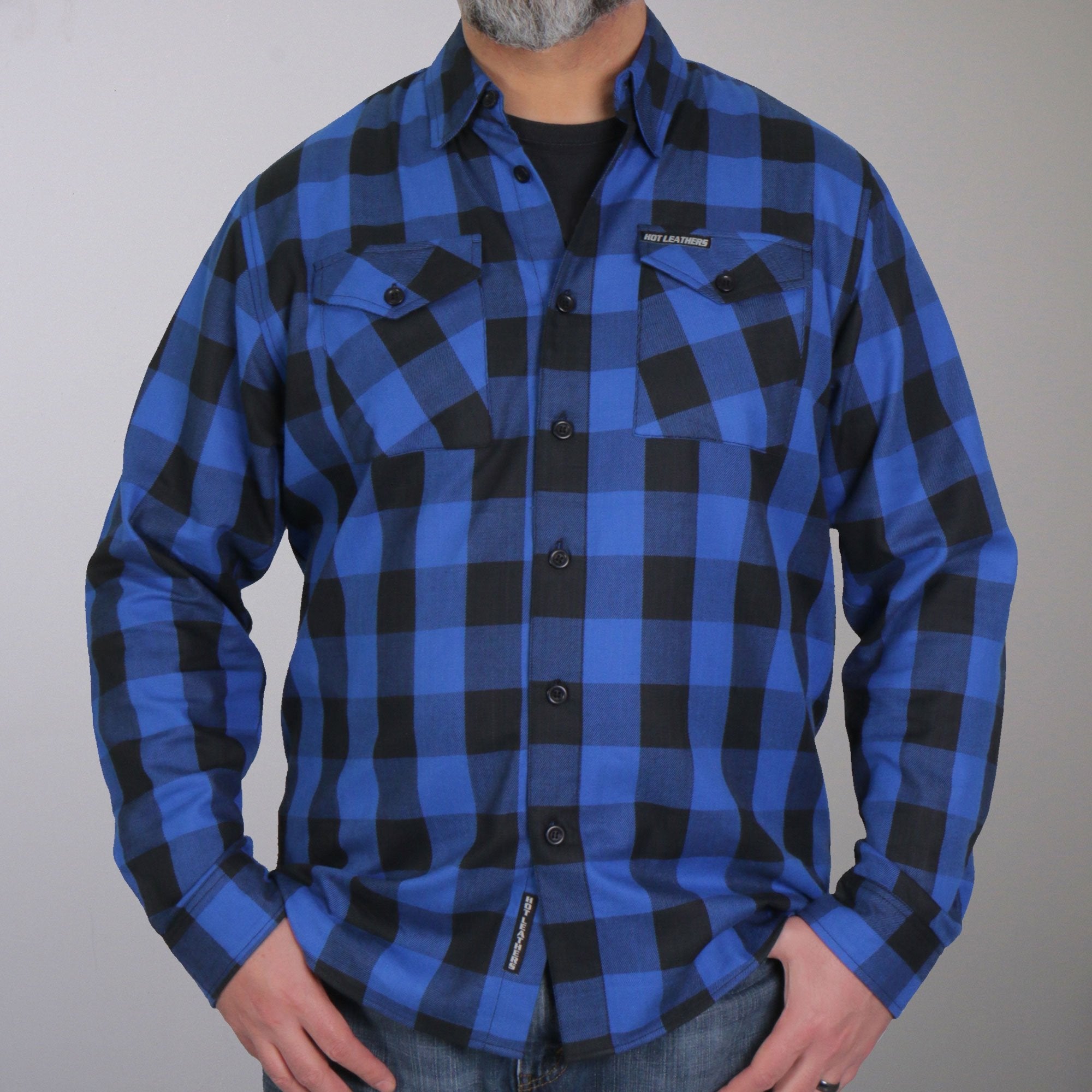 Image of Hot Leathers FLM2006 Mens Black and Blue Long Sleeve Flannel Shirt