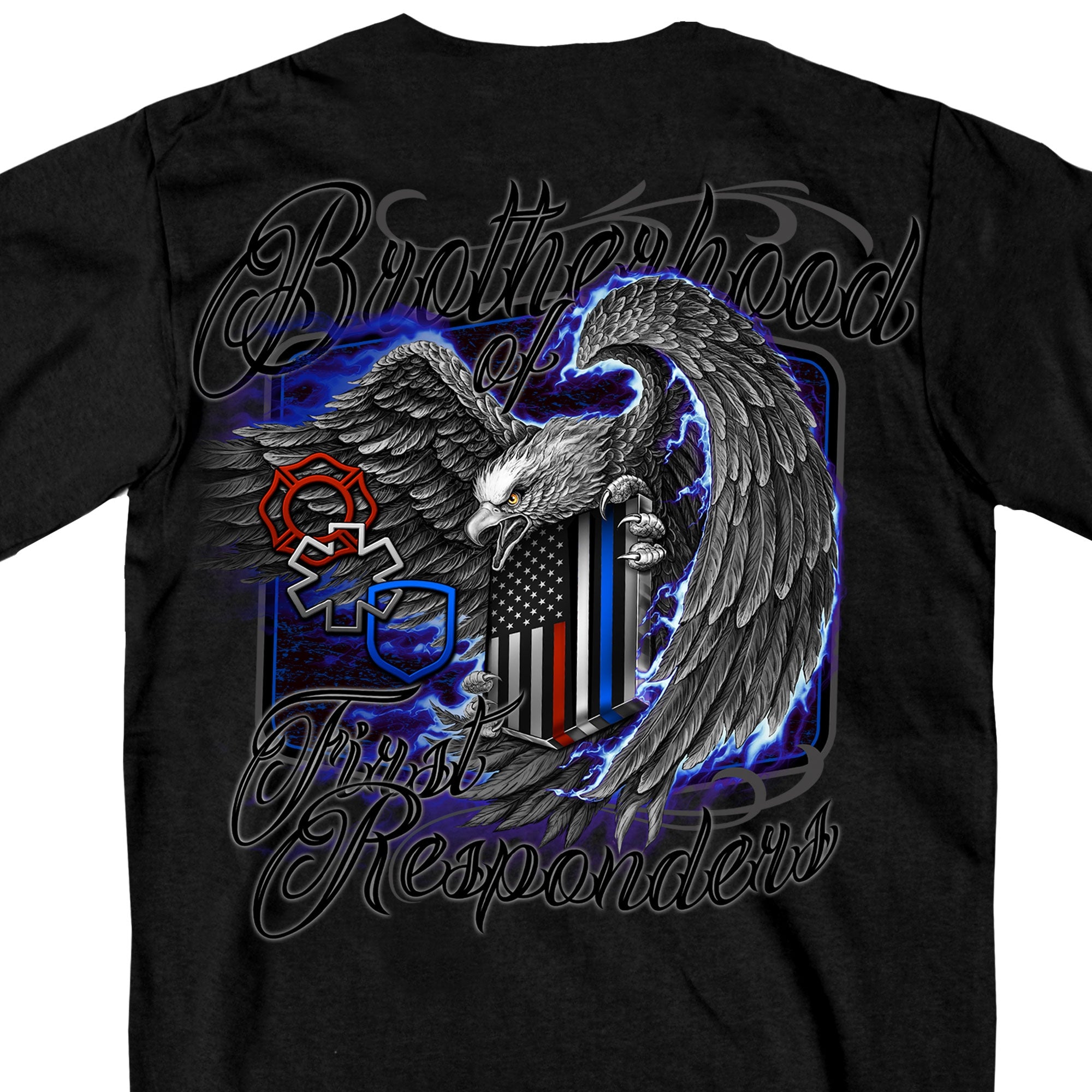 Image of Hot Leathers GMD1451 Men's Brotherhood of First Responders Eagle Black T-Shirt
