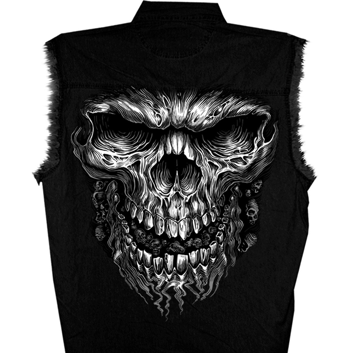 Image of Hot Leathers GMD5237 Mens 'Shredder Skull' Black Sleeveless Denim Shirt