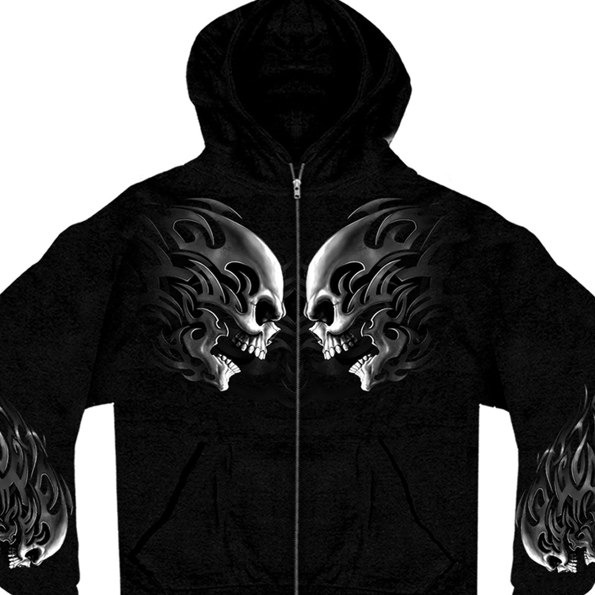 Image of Hot Leathers GMZ4105 Mens Head Butt Skulls Black Hoodie with Zipper Closure
