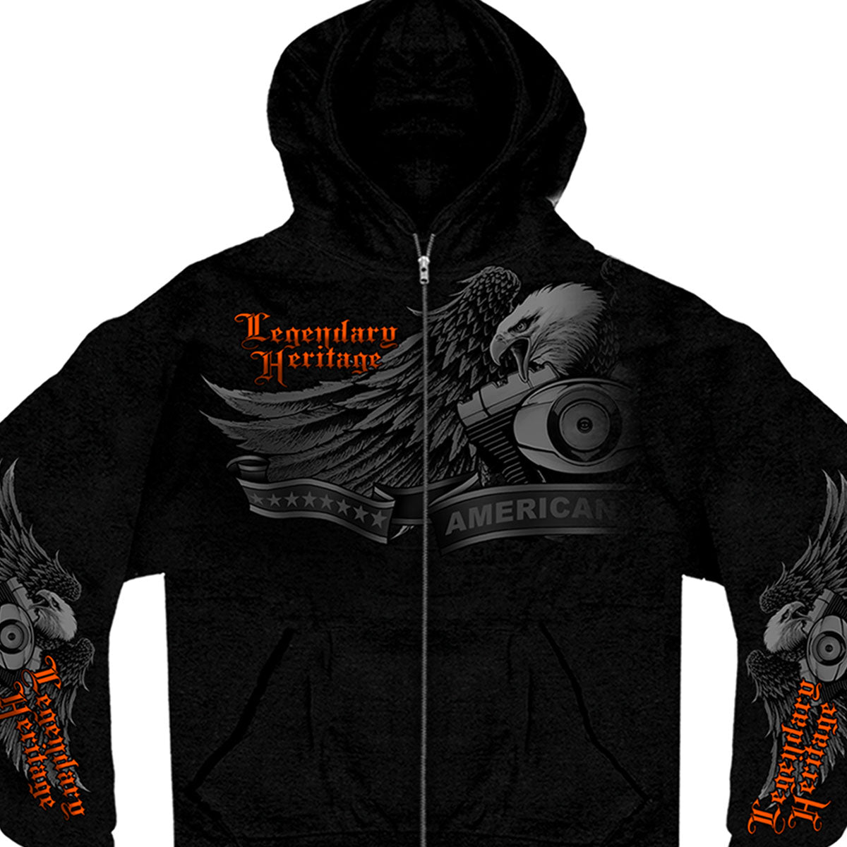 Image of Hot Leathers GMZ4137 Mens Ghost Eagle Black Black Hoodie with Zipper Closure