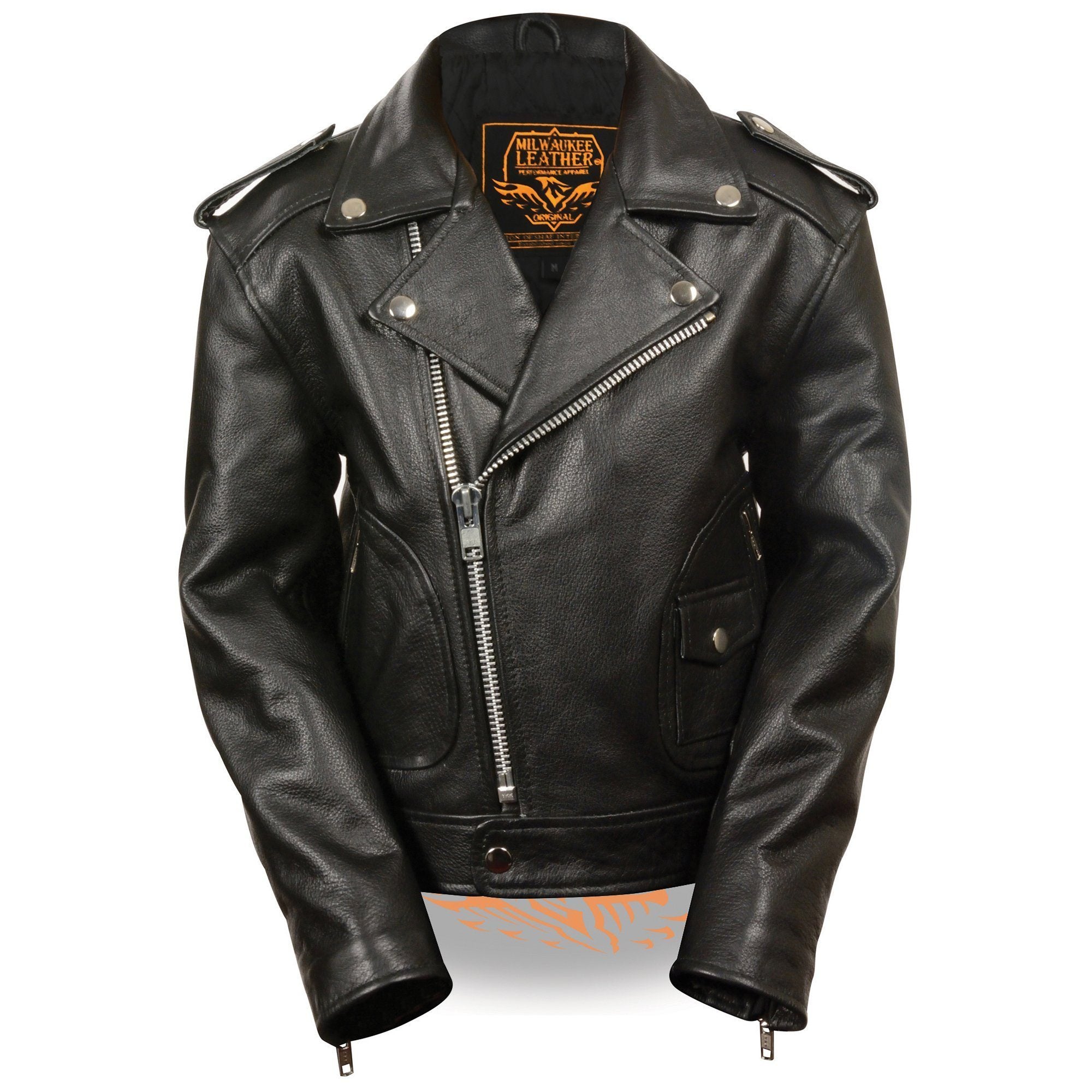 Milwaukee Leather LKK1920 Boy's Black Leather Biker Jacket with Patch