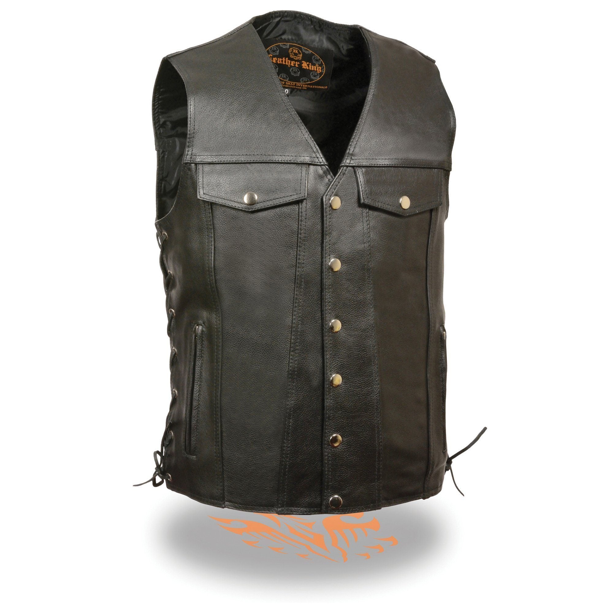 Milwaukee Leather LKM1360 Men's Black Leather Vest with Side Laces and