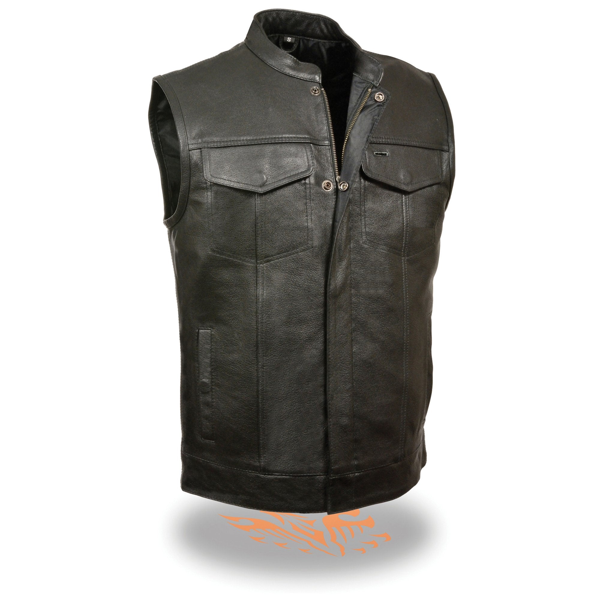 Milwaukee Leather Lkm3710 Mens Black Club Style Leather Vest With Ope 