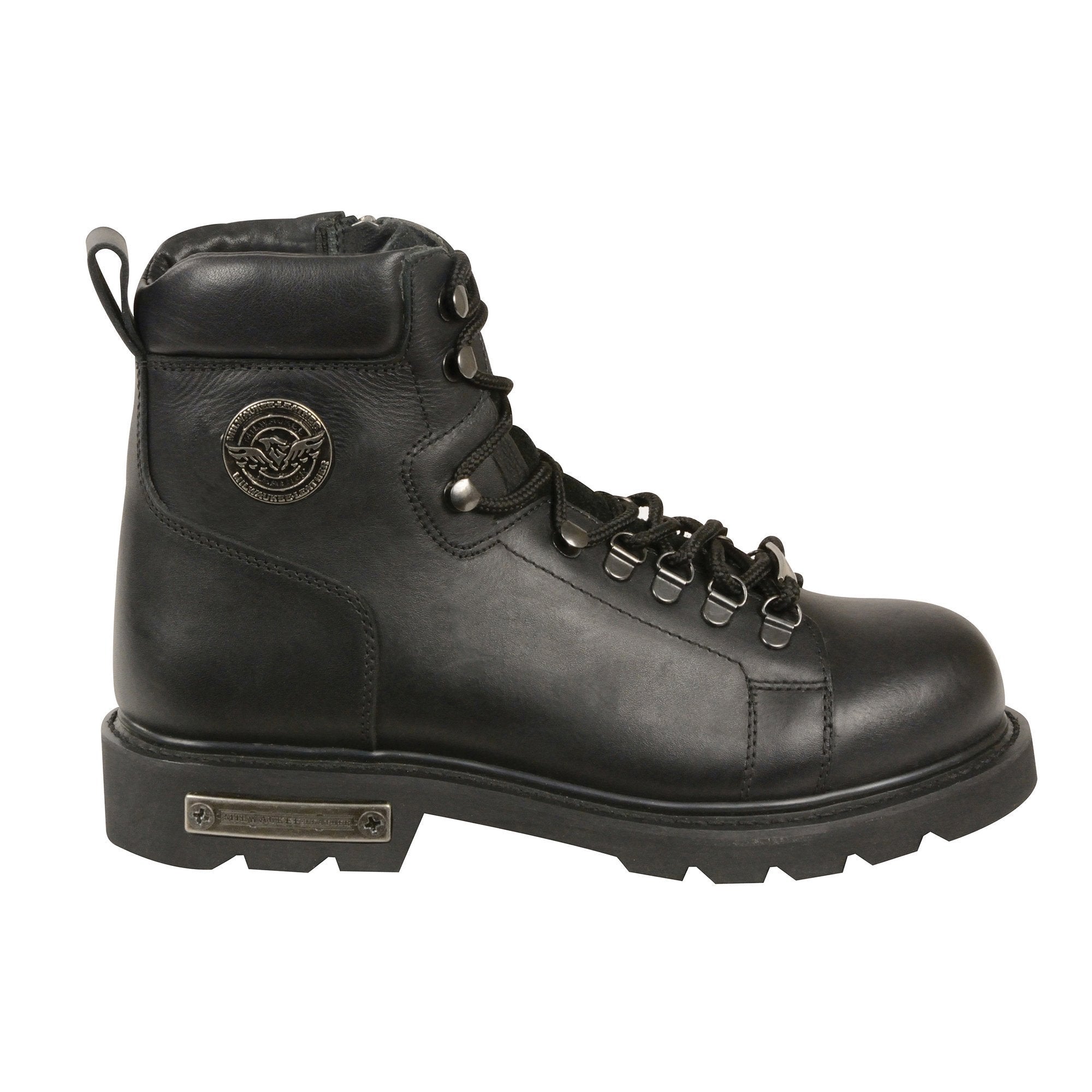 Milwaukee Leather MBM100 Mens Black Lace-Up Boots with Side Zipper