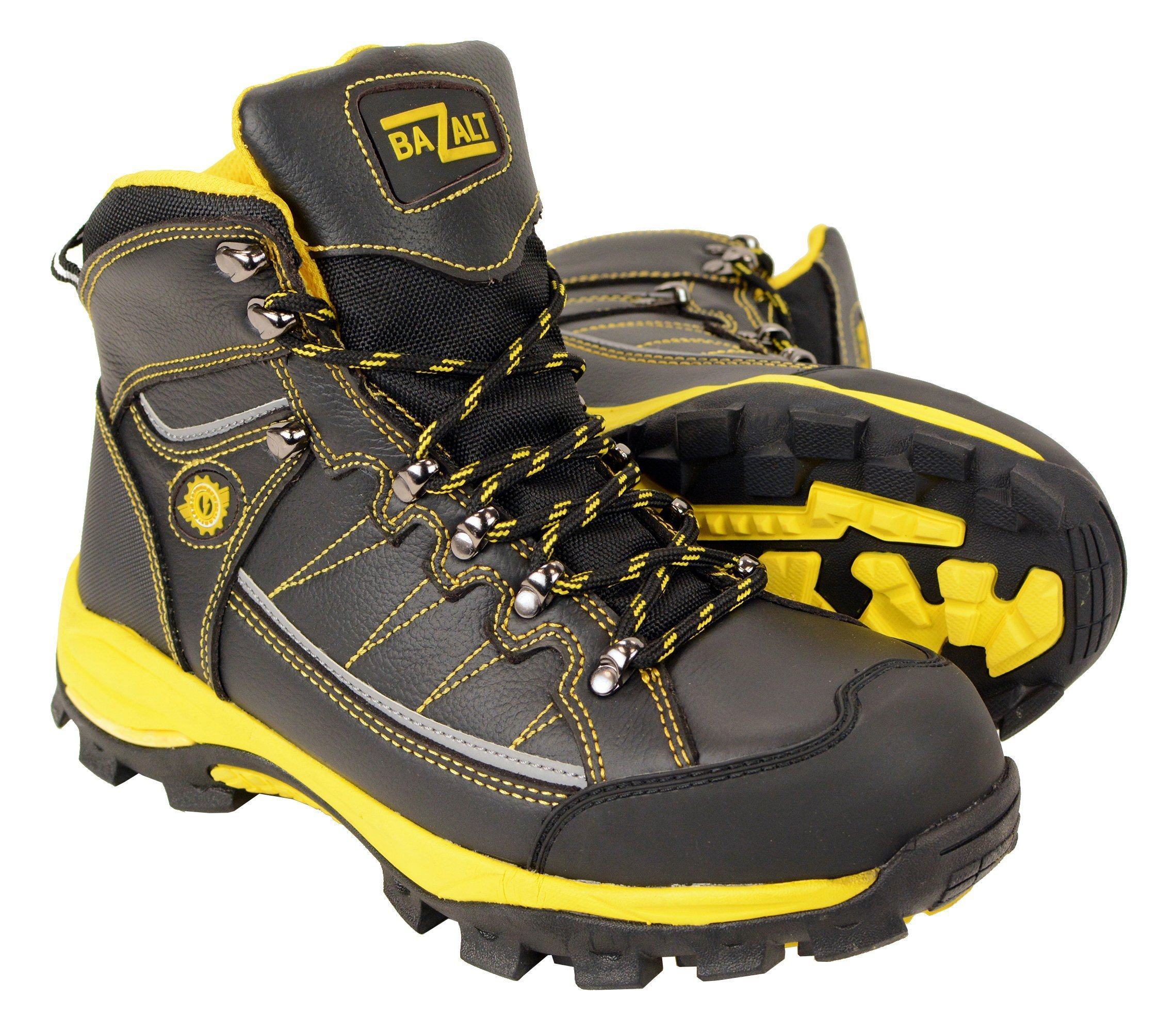 Image of Bazalt MBM9122 Men's Black with Yellow Water and Frost Proof Leather Outdoor Lace-Up Boots