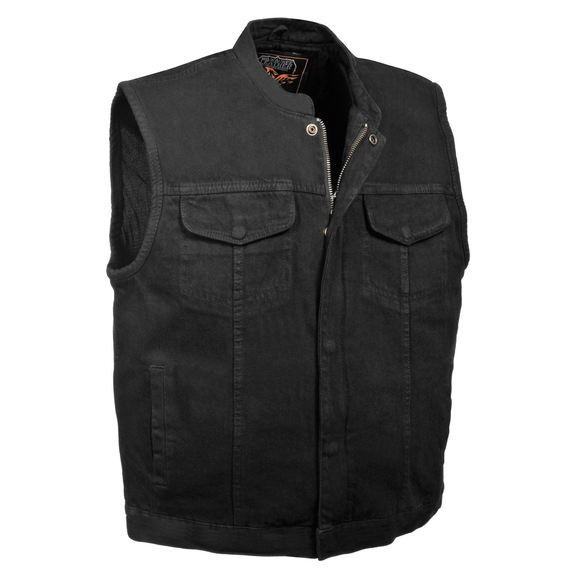 Image of Milwaukee Leather MDM3000 Men's 'Brute' Concealed Snap Black Denim Club Style Vest w/ Hidden Zipper