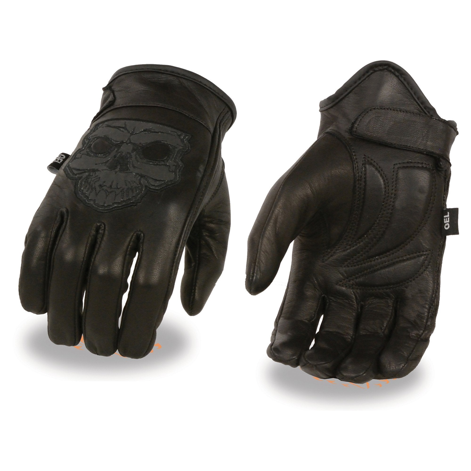 Image of Milwaukee Leather Men's Black Leather Reflective Skull Motorcycle Hand Gloves W/Gel Padded Palm MG7570