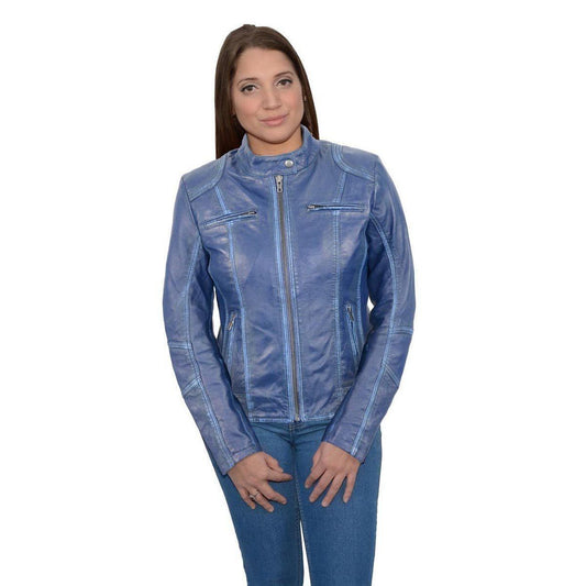 Italian Metallic Blue Leather Jacket Cafe Racer Motocycle Jacket - Ruby Lane