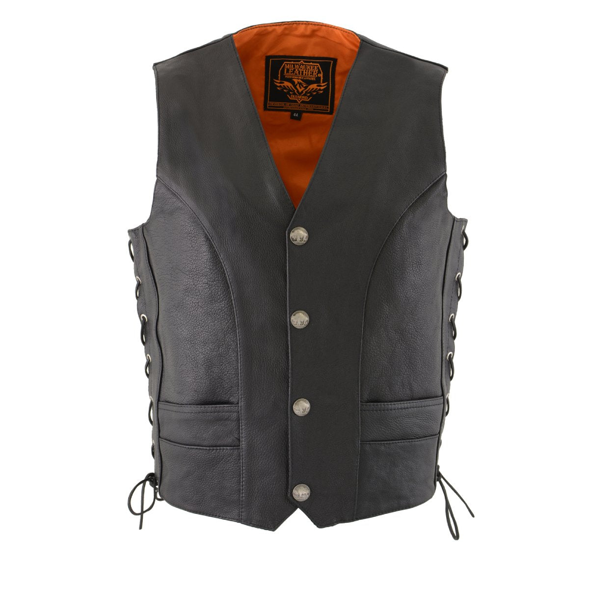 Milwaukee Leather ML1369 Men's Black Premium Leather Side Lace Vest wi