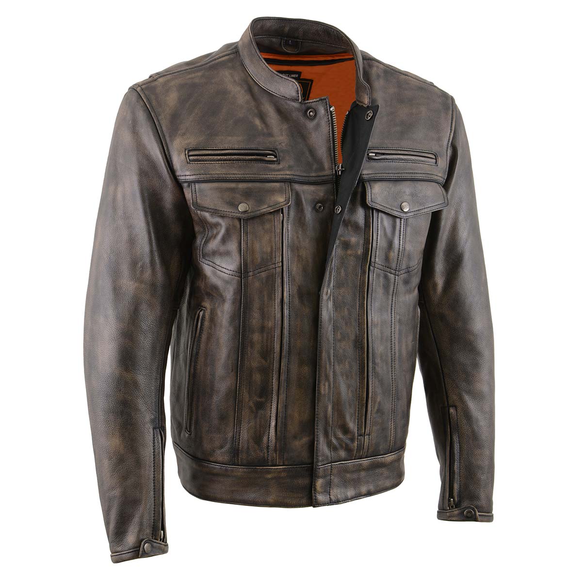 Milwaukee Leather MLM1508 Men's Distress Brown Leather Jacket with Uti