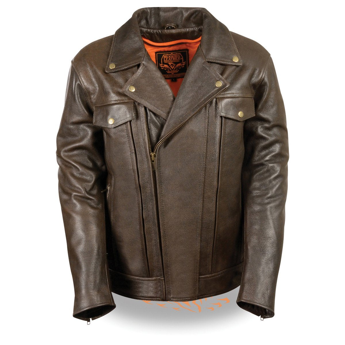 Milwaukee Leather MLM1522 Mens Retro Brown Leather Motorcycle Jacket w