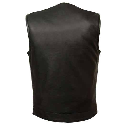 Milwaukee Leather MLM3520 Men's Black Leather Vest - Classic V-Neck St