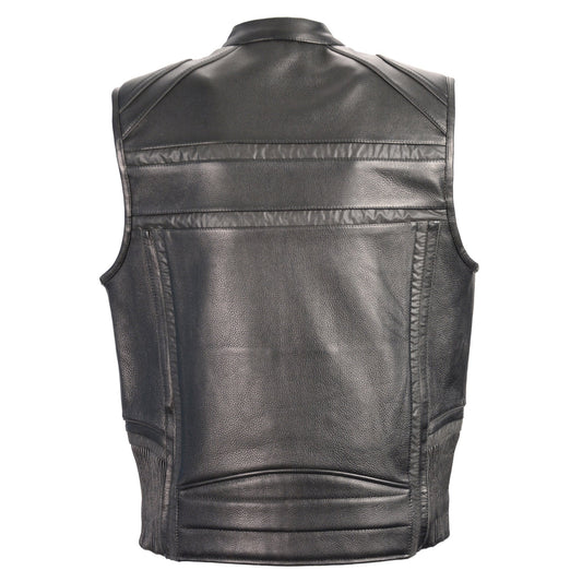 Milwaukee Leather MLM3520 Men's Black Leather Vest - Classic V-Neck St