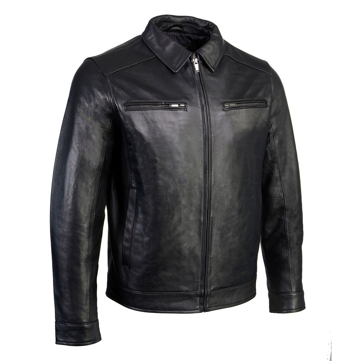 Image of Boston Harbour 1.0 Men's Black New Zealand Lamb Leather Fashion Car Coat Jacket SFM1899