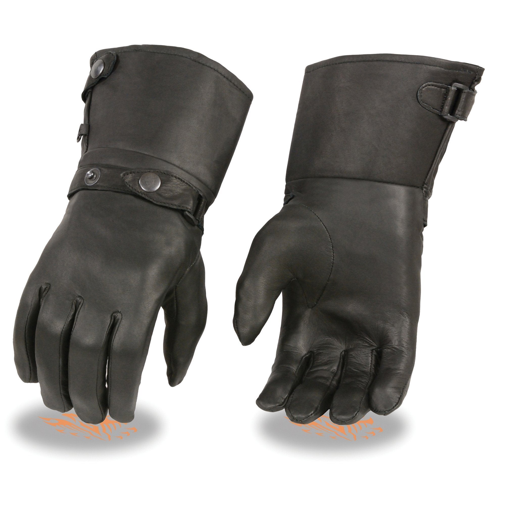 Image of Milwaukee Leather Men's Gauntlet Motorcycle Hand Gloves-Black Leather Long Cuff Snap Closure Thermal Lined-SH264
