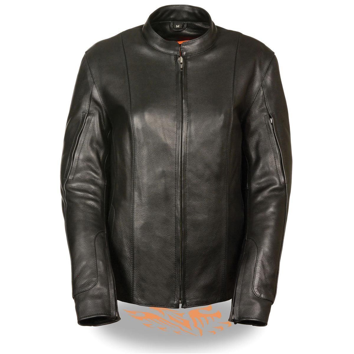 Image of Milwaukee Leather MLL2520 Ladies Racer Black Leather Motorcycle Jacket
