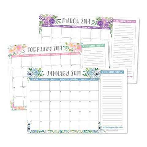 Floral 2019 2020 Large Monthly Desk Or Wall Calendar Planner Big